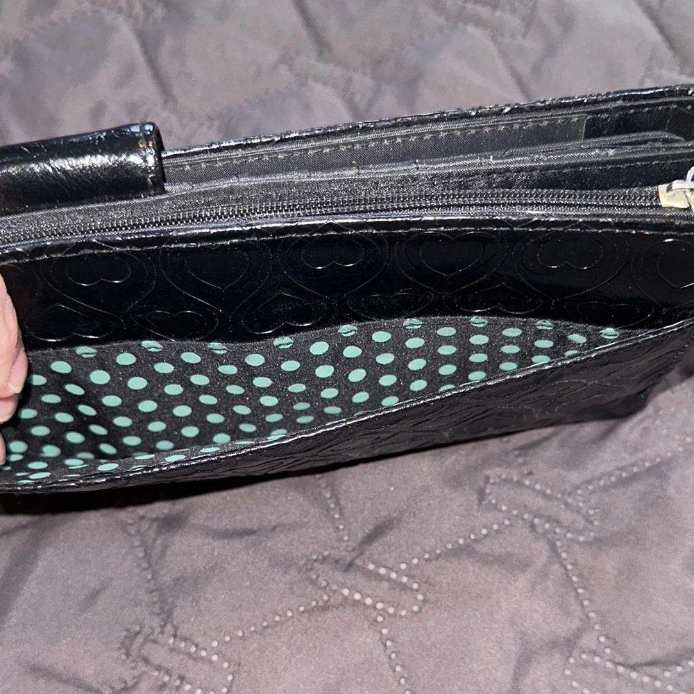 Black Heart-Embossed Women's Wallet with Heart Charm